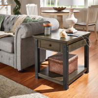 Laurel Foundry Modern Farmhouse Kennemer End Table with Storage and Built-In Outlets