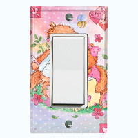 WorldAcc Metal Light Switch Plate Outlet Cover (Two Teddy Bears Bed Time Storey Pink - Single Rocker)
