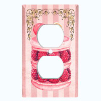 WorldAcc Metal Light Switch Plate Outlet Cover (Raspberry Cake Paris Rose Petal Frame Pink Stripes - Single Toggle)
