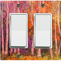 WorldAcc Metal Light Switch Plate Outlet Cover (Colorful Forest Trees Orange - Double Rocker)