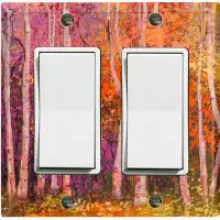 WorldAcc Metal Light Switch Plate Outlet Cover (Colorful Forest Trees Orange - Double Rocker)