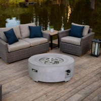 Latitude Run® 30 In. Grey Round Propane Fire Pit With PVC Weather Cover For Outdoor Heating