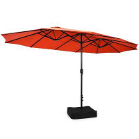 Arlmont & Co. Patiojoy 15ft Double-sided Twin Patio Umbrella With Base Extra-large Market Umbrella For Outdoor Wine
