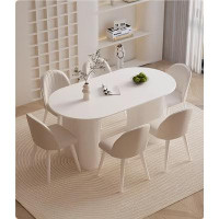 Corrigan Studio Madaly French Cream Wind Dining Table and Chair Combination of Modern Oval White Dining Table