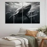 Breakwater Bay Grey Marine Animals Graceful Giants - Marine Animals Wall Art Prints - 4 Panels