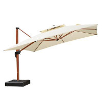 Arlmont & Co. Purple Leaf 12 Feet Double Top Deluxe Sunbrella Wood Pattern Square Patio Umbrella Offset Hanging Umbrella