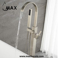 Tub Filler Faucet Floor Mounted Single Handle With Rough-in &amp; Handheld Shower Brushed Nickel Finish
