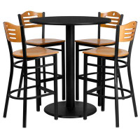 Flash Furniture 36" Round Laminate Table Set with 4 Metal Barstools - Natural Wood Seat