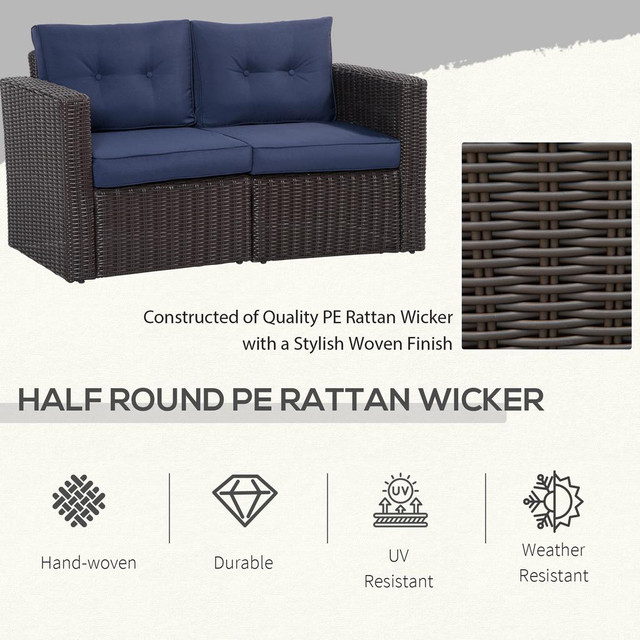 Rattan Sofa Set 25.5"x27.25"x27.5" Blue in Patio & Garden Furniture - Image 4