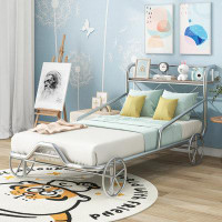 Harriet Bee Twin Size Metal Car Bed With Four Wheels