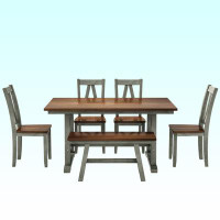 Red Barrel Studio Modern 6-Piece Wood Dining Table Set With Bench And Dining Chairs