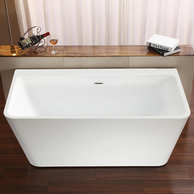 Seamless 59 or 67 In, White, Freestanding Acrylic Bathtub with Ledge for Deck-Mounted Faucet – One-piece   JBQ in Plumbing, Sinks, Toilets & Showers - Image 3