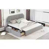 Latitude Run® Teejay Upholstered, Platform Bed with Four Storage Drawers