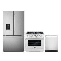Cosmo Cosmo 3 Piece Kitchen Appliance Package with French Door Refrigerator , 35.8'' Gas Freestanding Range , Built-In D
