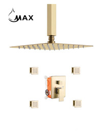 Ceiling Shower System Set Two Functions With 4 Body Jets Brushed Gold Finish