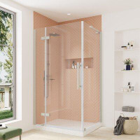 Ove Decors OVE Decors Endless TA1403300 Tampa, Corner Frameless Hinge Shower Door, 41 5/8 To 42 13/16 In. W X 72 In. H,