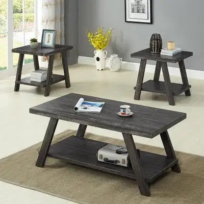 Millwood Pines Contemporary Wood Shelf Coffee Table Set in White Finish