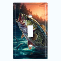 WorldAcc Metal Light Switch Plate Outlet Cover (Fishing Sea Bass River Sunset Man Cave - Single Toggle)