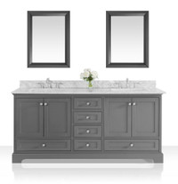 72 Inch Audrey Bathroom Vanity with Sink and Carrara White Marble Top Cabinet Set in 4 Finishes  ANC