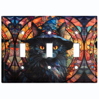 WorldAcc Metal Light Switch Plate Outlet Cover (Halloween Spooky Black Cat Witch Hat - Triple Toggle)