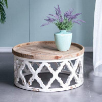 Ophelia & Co. Rustic Round Wooden Coffee Table, White