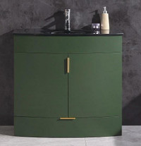 24, 30 & 36 Vanity with a Tempered Glass Counter - 4 Finishes ( White, Blue, Pewter Green & Vogue Green )