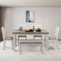 Red Barrel Studio Modern Stylish Six-Piece Dining Table Set With Solid Wood Legs And Seat Cushions, For Indoor Use