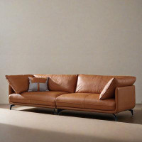 ABPEXI 109.52" Orange Genuine Leather Modular Sofa cushion couch