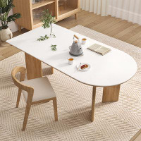 Latitude Run® 62.99" Half-circle Sintered Stone + Pine Solid Wood Dining Table