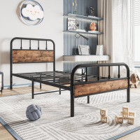 Williston Forge Twin Size Vintage Bed with Wood Headboard and Footboard