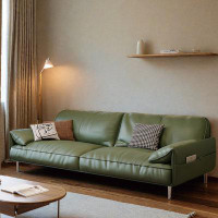 HOUZE 70.69" Green Genuine Leather Standard Sofa cushion couch