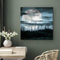 IDEA4WALL IDEA4WALL Canvas Print Wall Art Full Moon Blue Sky Dark Forest Plant Silhouette Nature Wilderness Digital Art