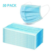 50X NON-WOVEN BLUE FACE MASK DISPOSABLE 3-PLY WITH EAR LOOP CERT. FDA - WE SHIP EVERYWHERE IN CANADA ! - BESTCOST.CA