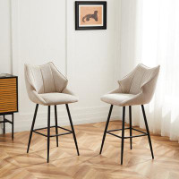 Latitude Run® Set of 2 Modern Upholstered Counter Height Barstools with Backrests, Mid Century Armless Design