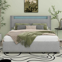 Latitude Run® Queen Size Upholstered Platform Bed With LED Frame, Twin XL Size Trundle And 2 Drawers