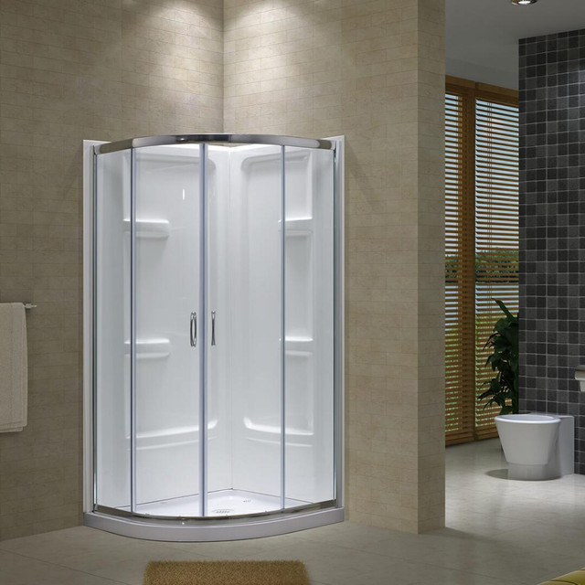 3 In 1 Combo - 38x38 in. Clear Glass Neo Round Sliding Shower Door with Chrome Hardware, Base  JBQ in Plumbing, Sinks, Toilets & Showers