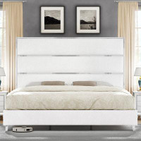 Willa Arlo™ Interiors Rehana Upholstered Platform Bed with Mirrored Trim 59" Tall Headboard