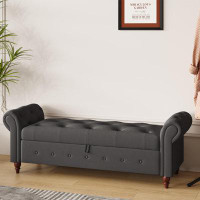 Charlton Home Daira 100% Velvet/Linen Upholstered Storage Bench