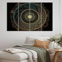 Wrought Studio Fractal Universe In Retro Gold And Teal IV - Fractals Canvas Print - 4 Panels