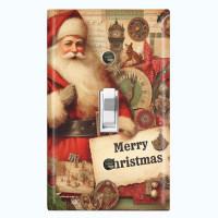 WorldAcc Metal Light Switch Plate Outlet Cover (Old Santa Claus Merry Christmas Card - Single Toggle)