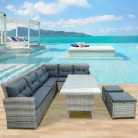 Hokku Designs 6-Piece Patio Furniture Set Outdoor Sectional Sofa with Glass Table