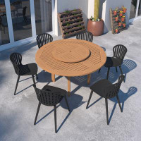 Lark Manor Anautica Outdoor Patio 7pc 100% FSC Certified Wood and Aluminum Dining Set
