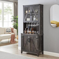 Rubbermaid 72" Tall Wood Kitchen Storage Cabinets With Doors, Transparent Glass Doors, Wine Cup Holder, Liquor Shelves L