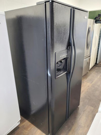 Black Frigidaire fridge side by side, (36 wide) 6 months warranty on cooling system