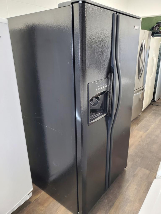 Black Frigidaire fridge side by side, (36 wide) 6 months warranty on cooling system in Refrigerators in Calgary