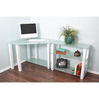RTA Home And Office White Lines Computer Desk with Extension and 3 Shelves