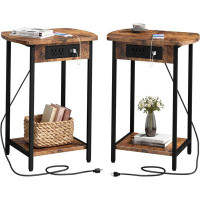 17 Stories End Tables With Charging Station, Set Of 2 Side Tables With USB Ports And Outlets, Nightstands With Storage S