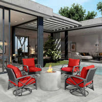 Red Barrel Studio Red Barrel Studio® 5-Piece Patio Furniture Set With Round Propane Gas Fire Pit Tables, Propane Fire Fi