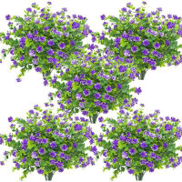 Primrue 10 Bundles Artificial Fake Flowers, Faux Outdoor Plastic Plants UV Resistant Shrubs Outside Indoor Decorations