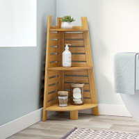 Dotted Line™ Ayden Solid Bamboo Wood Bathroom Corner Shelves